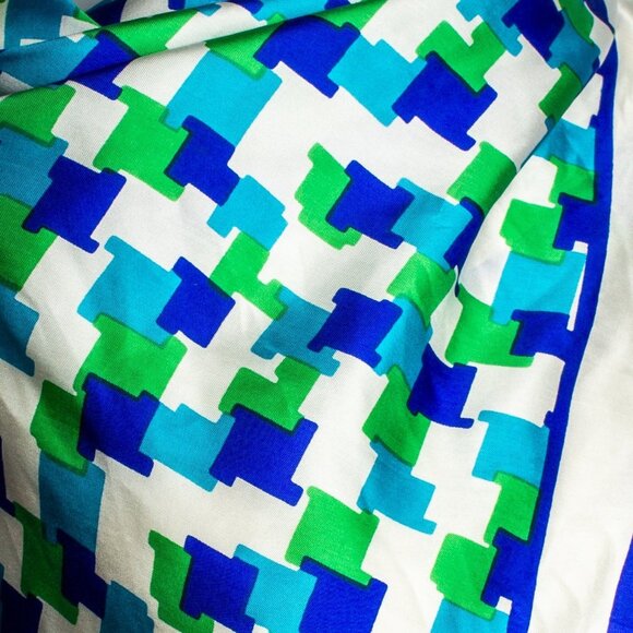 Echo Silk Scarf Square | Retro Style Bandana Scarf | Aqua Monochromatic - Picture 8 of 10